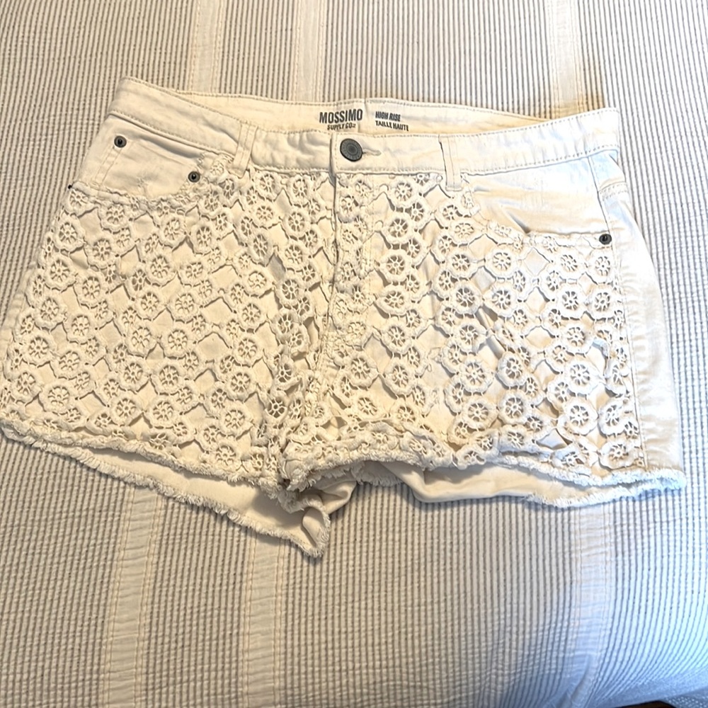 Mossimo Cream Natural Denim High Waist Crochet/Lace Short Shorts Size 17
